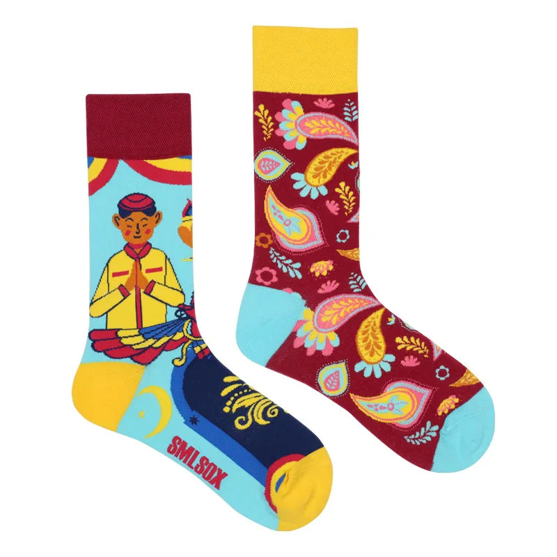 1 Pair Man Women Sock Original AB Tide Socks Medium High Tube Colorful Socks Mystery Alien Cotton Cowboy Clown Bomb Unisex Socks