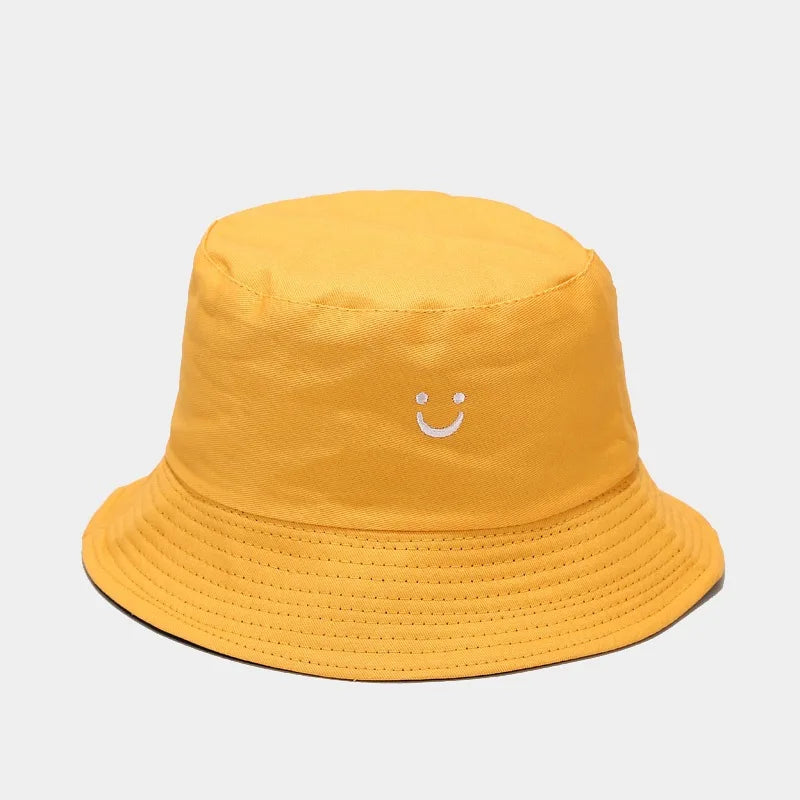 New Smile Face Double-Sided Fisherman Hat men And Women Street Trend Hat Travel Sunscreen Couple Panama Hat Summer Colorful