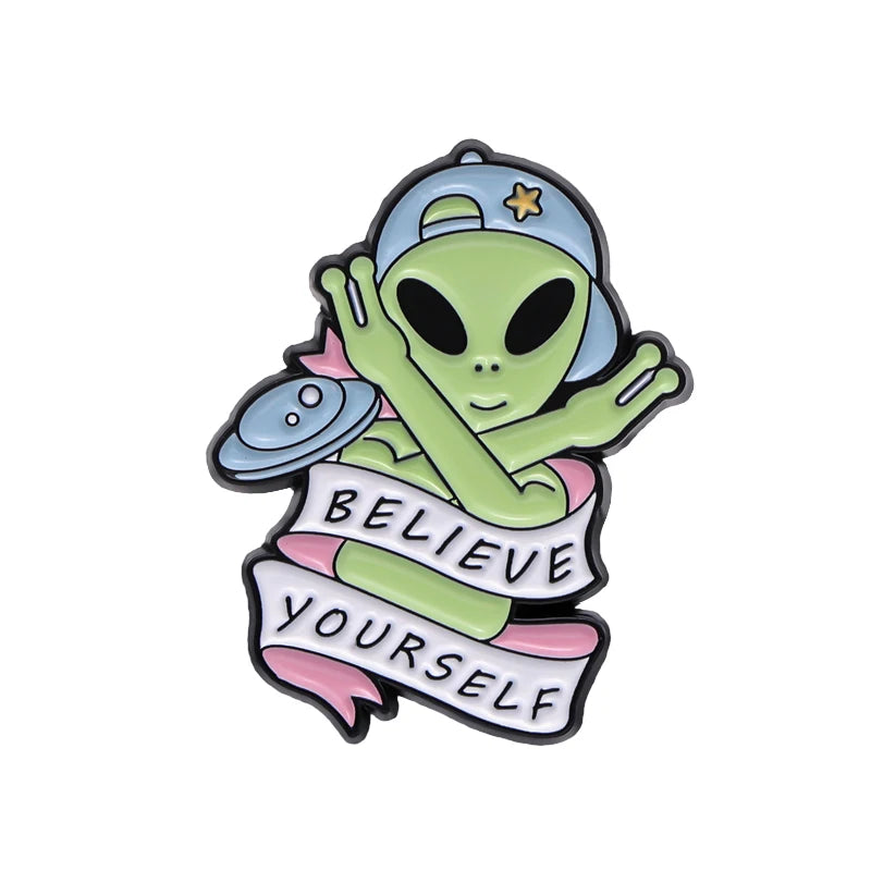 Pin Club | Cartoon Alien Brooches Metal Custom Lapels Clothes Hat Badges Potted Plant Flower Funny Accessories Gifts Wholesale