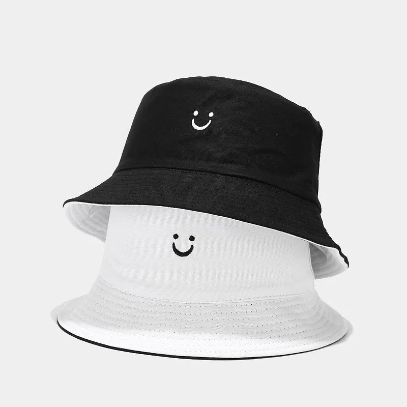 New Smile Face Double-Sided Fisherman Hat men And Women Street Trend Hat Travel Sunscreen Couple Panama Hat Summer Colorful