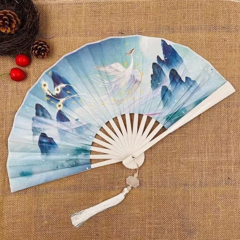 Chinese Style Folding Fan, Classical Dancing Cloth, Vintage Plastic Animal Dragon Printing, Hand Held Fans, Photo Props, Cosplay