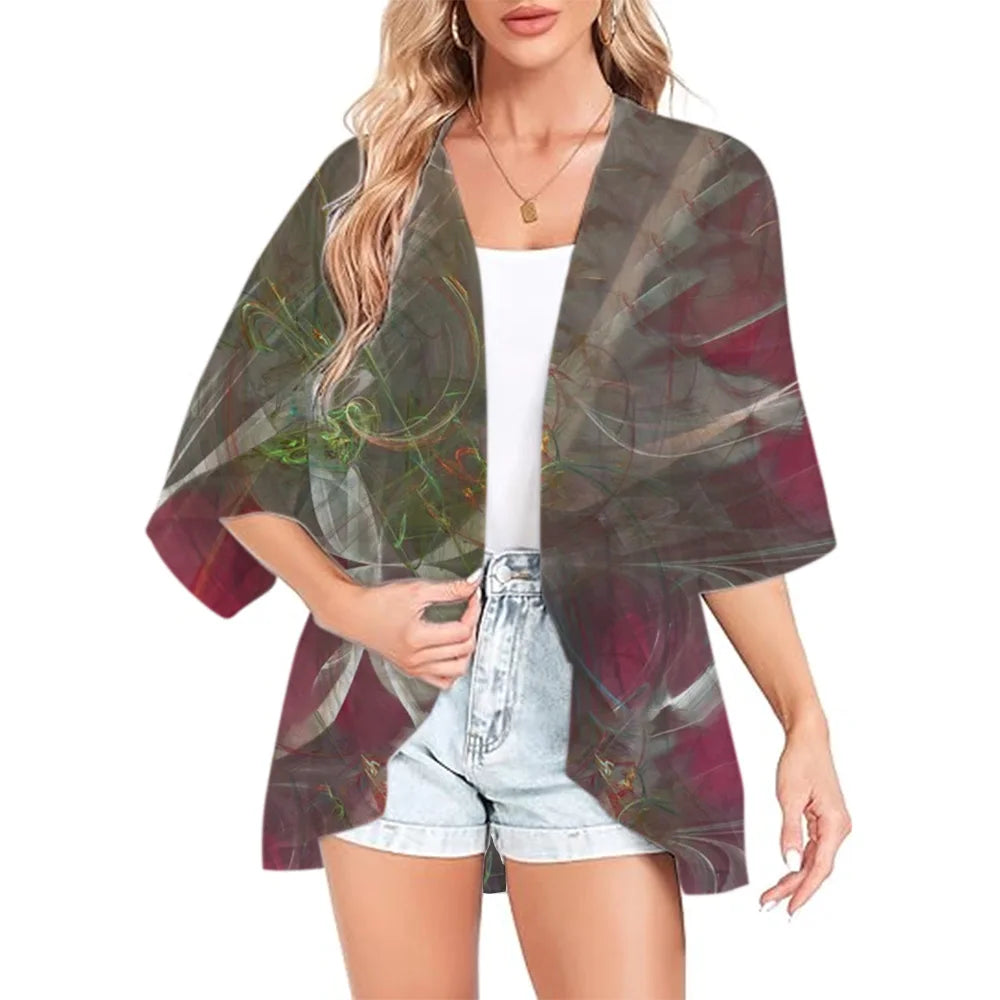 Summer Long Flowing Kimono Blouse Top Kimono Cardigan Jacket Tops Tops Posh Hawaiian Chiffon Beach Party Plus Size Loose Comfort