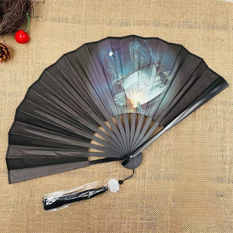 Chinese Style Folding Fan, Classical Dancing Cloth, Vintage Plastic Animal Dragon Printing, Hand Held Fans, Photo Props, Cosplay