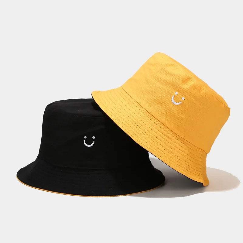 New Smile Face Double-Sided Fisherman Hat men And Women Street Trend Hat Travel Sunscreen Couple Panama Hat Summer Colorful