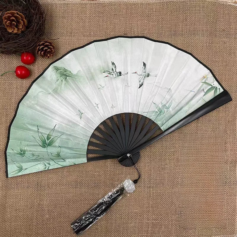 Chinese Style Folding Fan, Classical Dancing Cloth, Vintage Plastic Animal Dragon Printing, Hand Held Fans, Photo Props, Cosplay