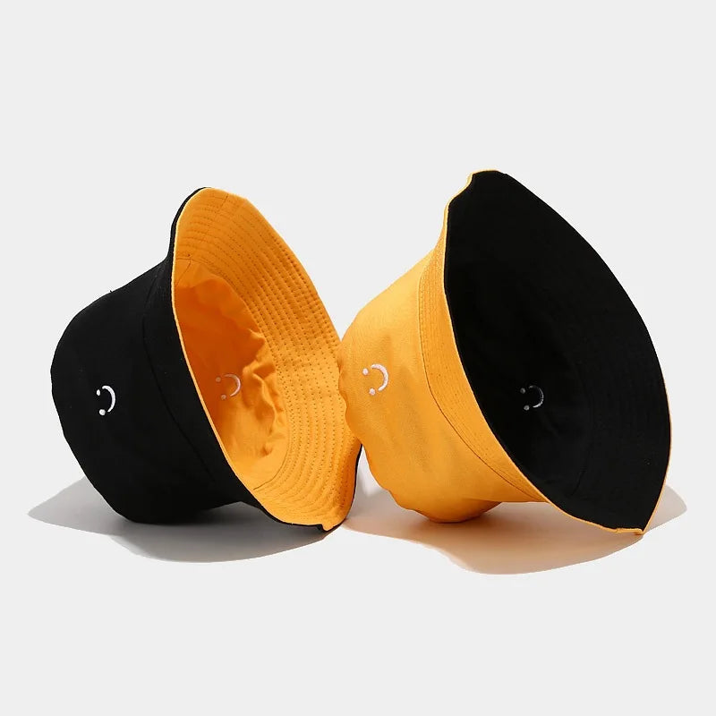 New Smile Face Double-Sided Fisherman Hat men And Women Street Trend Hat Travel Sunscreen Couple Panama Hat Summer Colorful