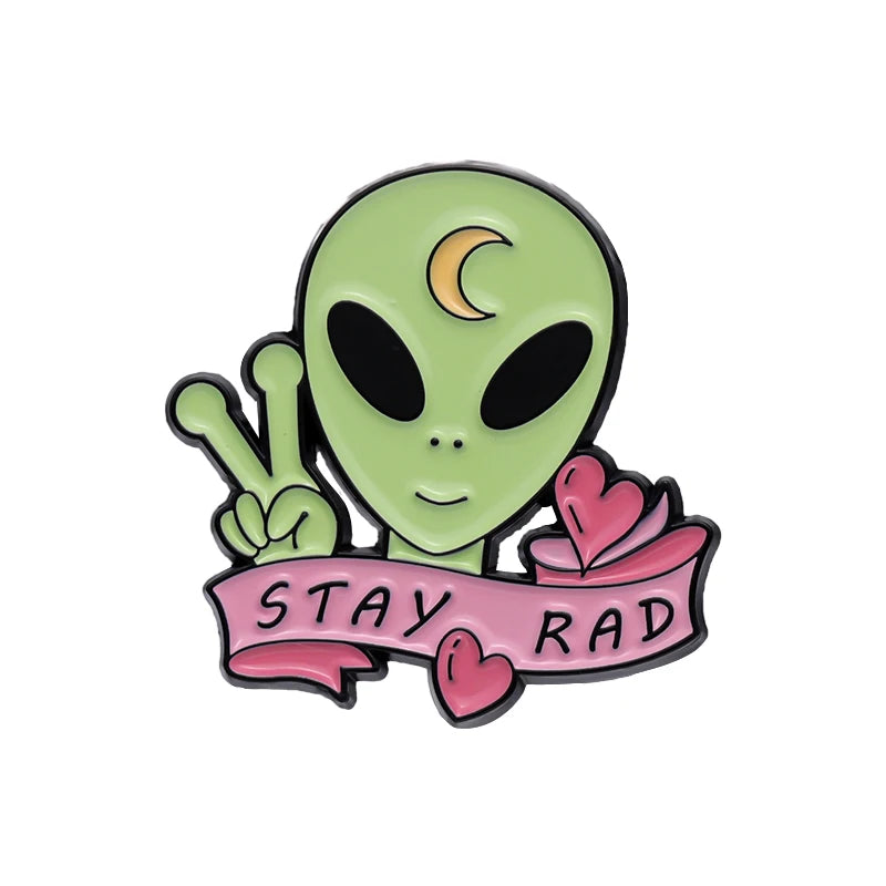 Pin Club | Cartoon Alien Brooches Metal Custom Lapels Clothes Hat Badges Potted Plant Flower Funny Accessories Gifts Wholesale