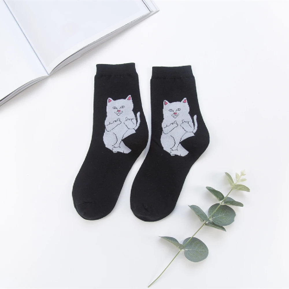 Unisex Summer Fashion Cartoon Cat Art Funny Alien Planet Autumn Winter Creative Soft Cotton Hipster Couples' Socks Dropship