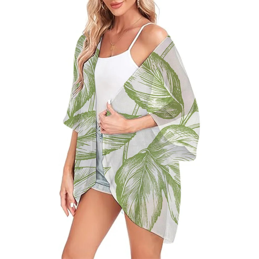 Floral Printed Kimono Womens 2024 Summer Lightweight Chiffon Cardigan Open Front Side Slit Boho Kimono Cover Ups For Beach Party