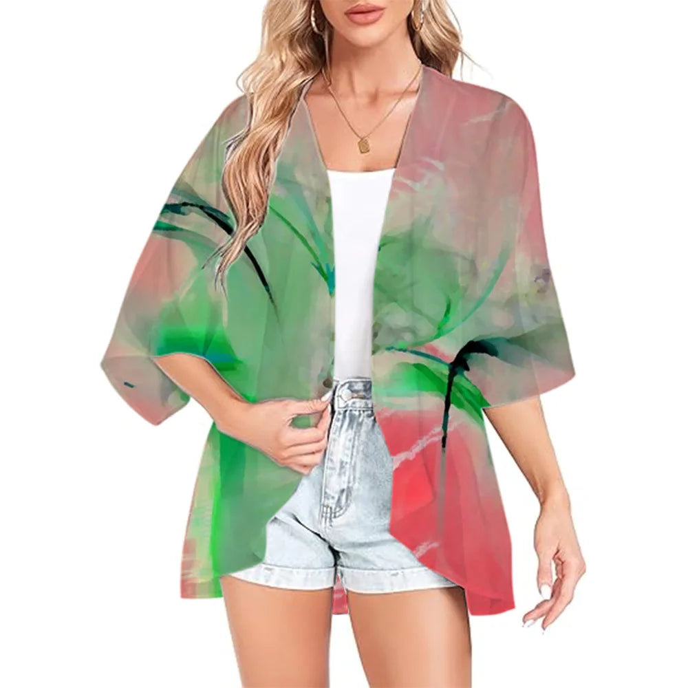 Summer Long Flowing Kimono Blouse Top Kimono Cardigan Jacket Tops Tops Posh Hawaiian Chiffon Beach Party Plus Size Loose Comfort
