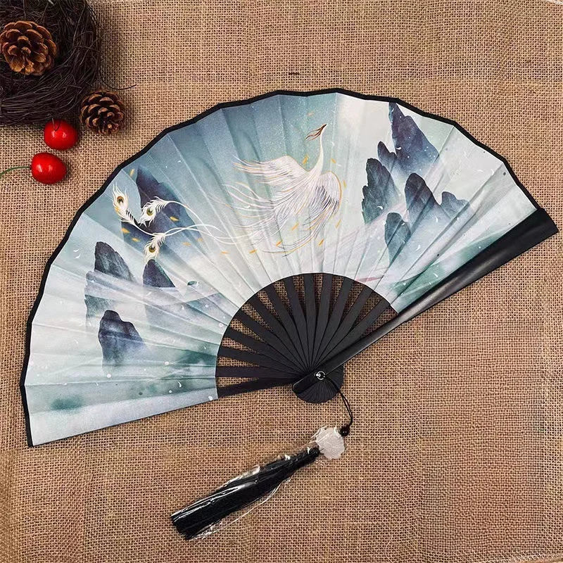 Chinese Style Folding Fan, Classical Dancing Cloth, Vintage Plastic Animal Dragon Printing, Hand Held Fans, Photo Props, Cosplay