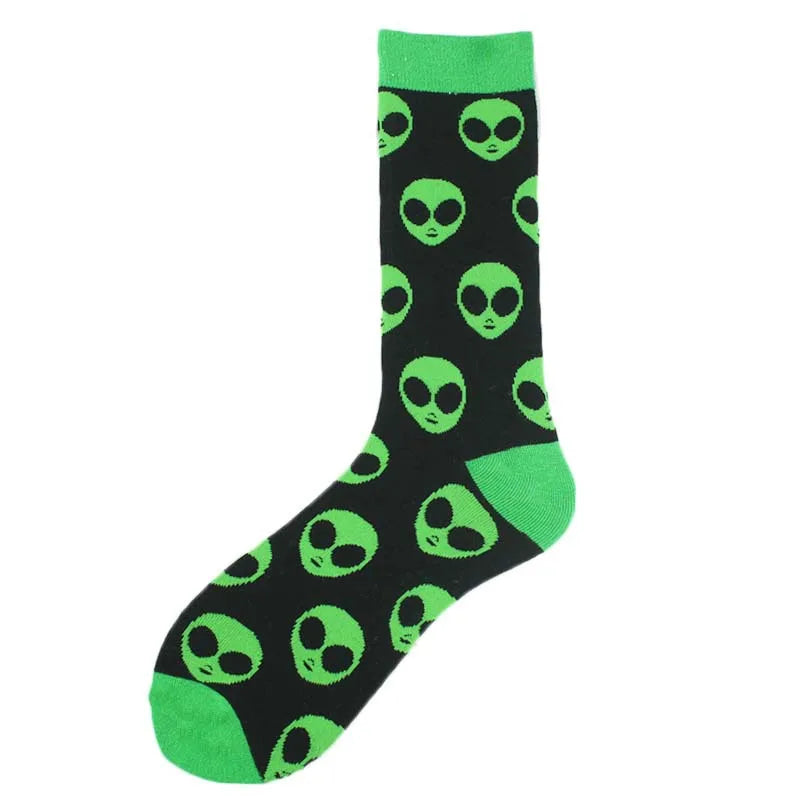 Painting Style Astronaut Men's Socks Harajuku Colorful Cotton Socks Planet Rocket Space Street Alien Socks