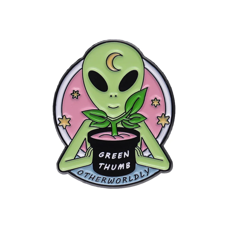 Pin Club | Cartoon Alien Brooches Metal Custom Lapels Clothes Hat Badges Potted Plant Flower Funny Accessories Gifts Wholesale