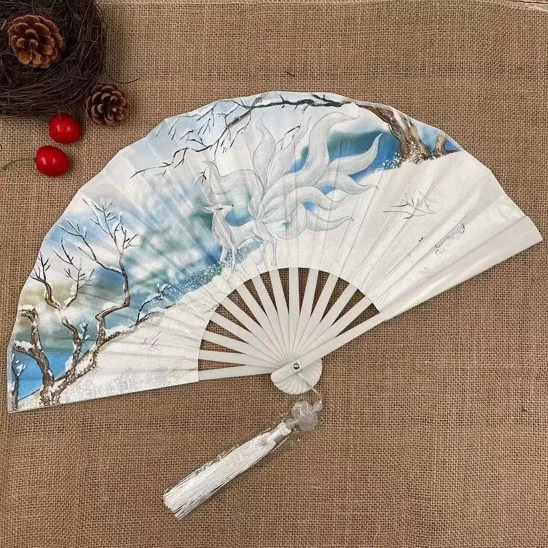 Chinese Style Folding Fan, Classical Dancing Cloth, Vintage Plastic Animal Dragon Printing, Hand Held Fans, Photo Props, Cosplay