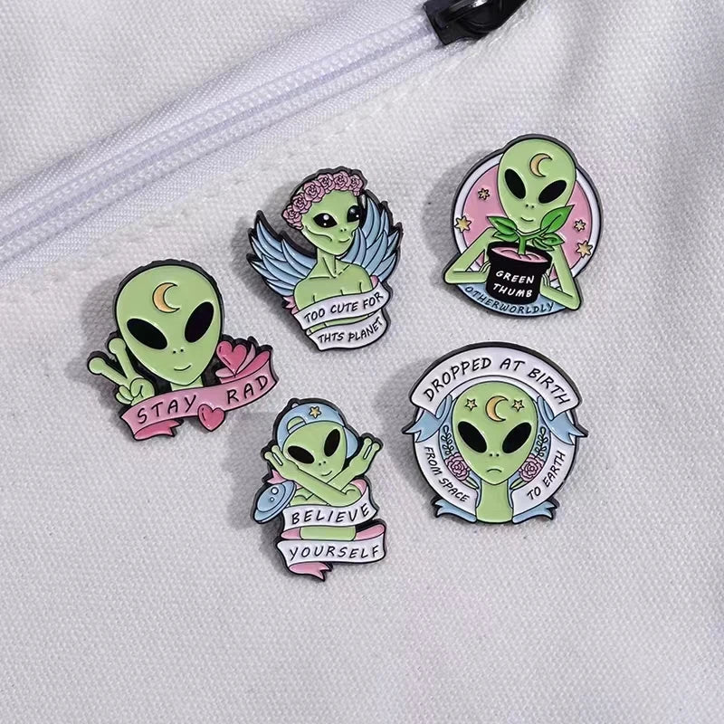Pin Club | Cartoon Alien Brooches Metal Custom Lapels Clothes Hat Badges Potted Plant Flower Funny Accessories Gifts Wholesale