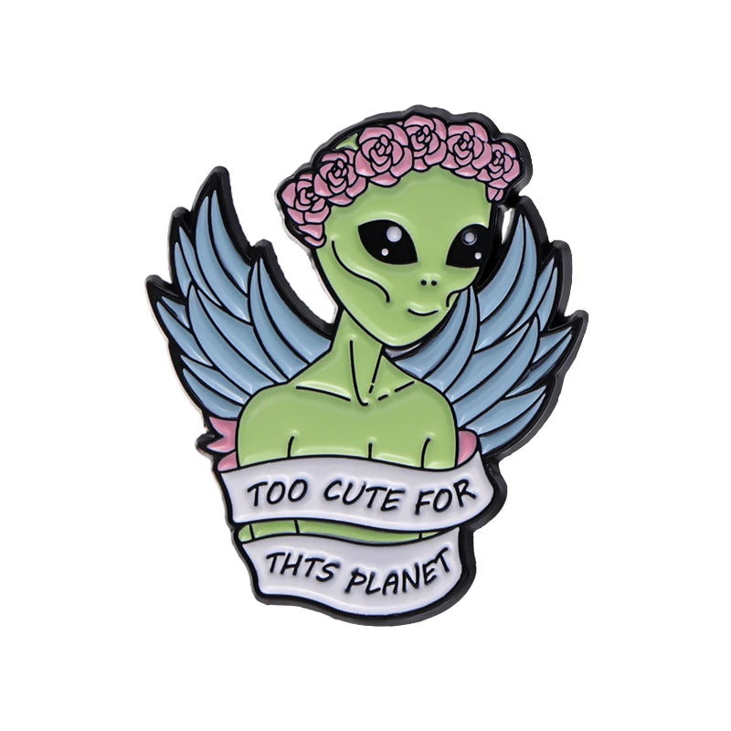 Pin Club | Cartoon Alien Brooches Metal Custom Lapels Clothes Hat Badges Potted Plant Flower Funny Accessories Gifts Wholesale