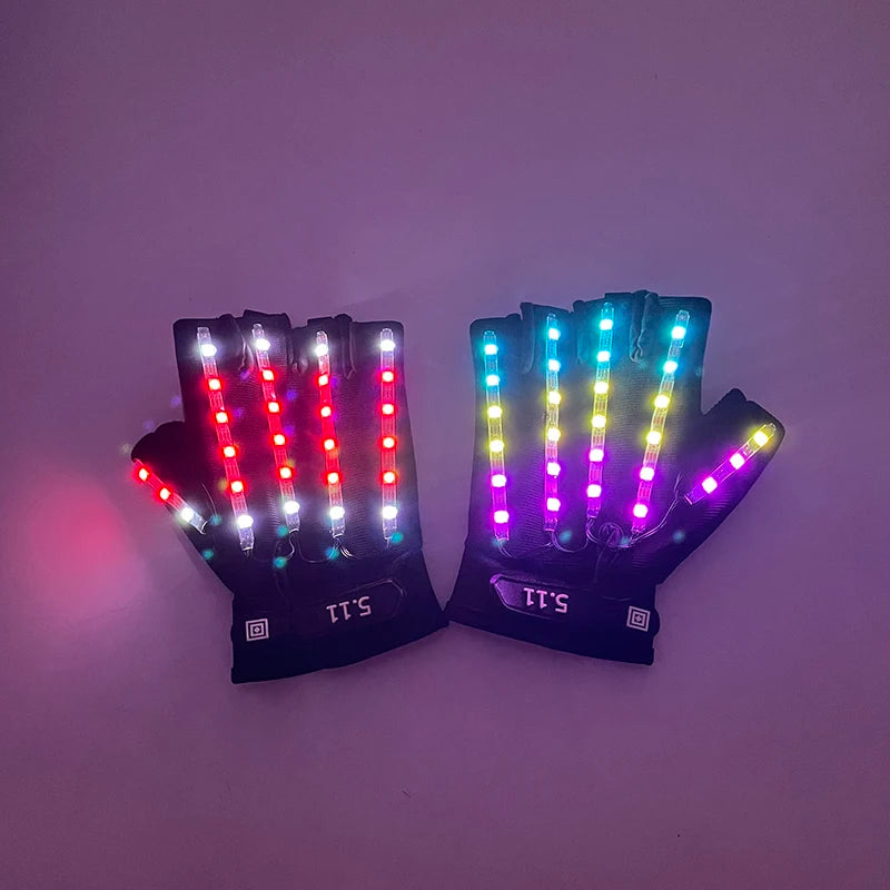 USB Rechargeable Color Changing LED Glow Gloves Rave Flashing Finger Lighting Glove Light Up Rave Costume DJ Party Decor