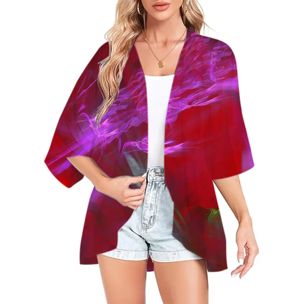 Summer Long Flowing Kimono Blouse Top Kimono Cardigan Jacket Tops Tops Posh Hawaiian Chiffon Beach Party Plus Size Loose Comfort