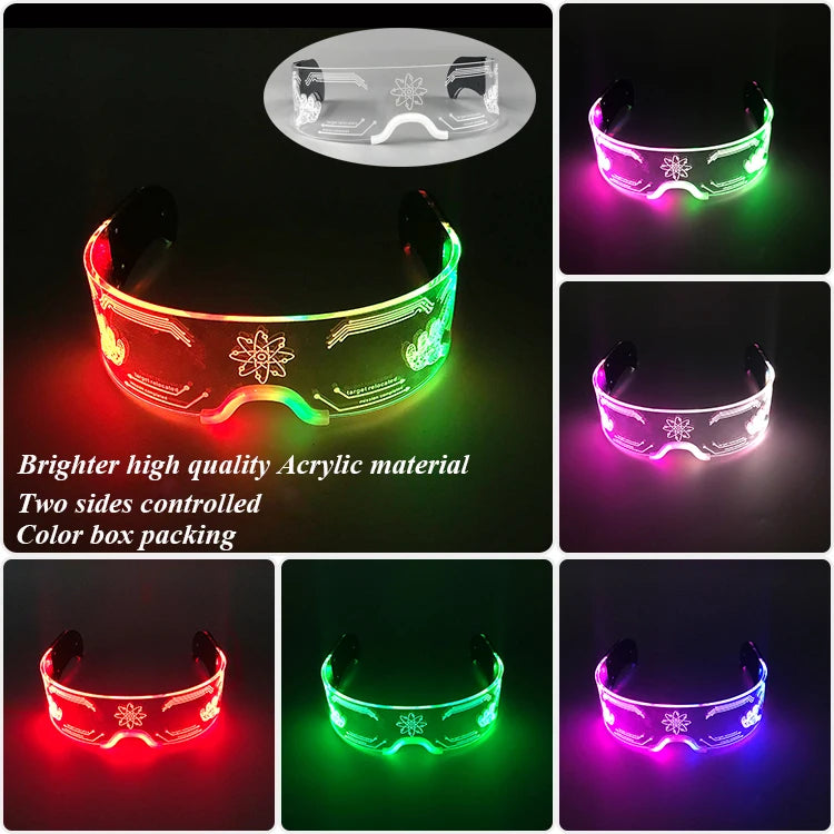 New Acrylic Luminous Glowing Cyberpunk Glasses LED Light Up Halloween Party Skull Glasses Bar Club Props Neon Glasses Supplies