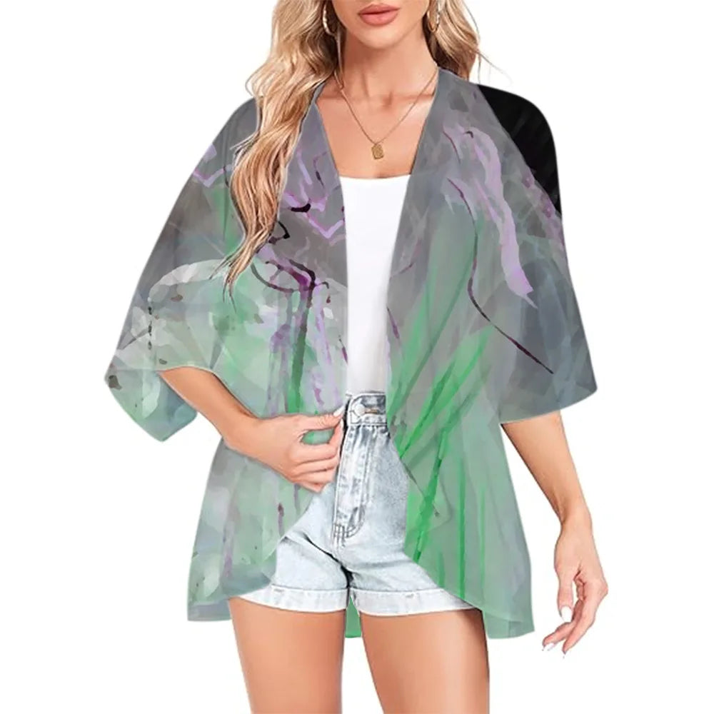 Summer Long Flowing Kimono Blouse Top Kimono Cardigan Jacket Tops Tops Posh Hawaiian Chiffon Beach Party Plus Size Loose Comfort