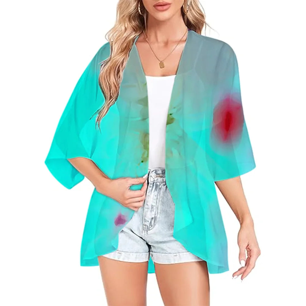 Summer Long Flowing Kimono Blouse Top Kimono Cardigan Jacket Tops Tops Posh Hawaiian Chiffon Beach Party Plus Size Loose Comfort