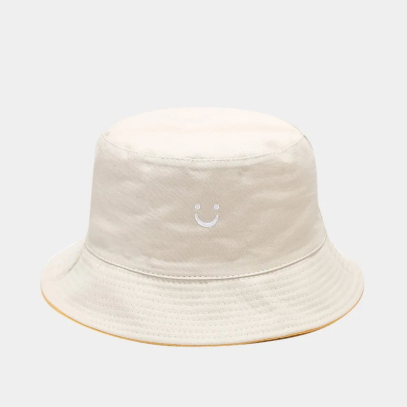 New Smile Face Double-Sided Fisherman Hat men And Women Street Trend Hat Travel Sunscreen Couple Panama Hat Summer Colorful