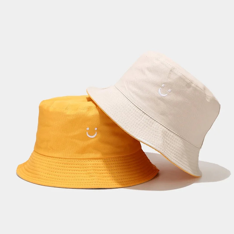 New Smile Face Double-Sided Fisherman Hat men And Women Street Trend Hat Travel Sunscreen Couple Panama Hat Summer Colorful
