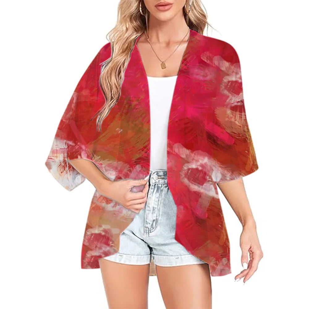 Summer Long Flowing Kimono Blouse Top Kimono Cardigan Jacket Tops Tops Posh Hawaiian Chiffon Beach Party Plus Size Loose Comfort