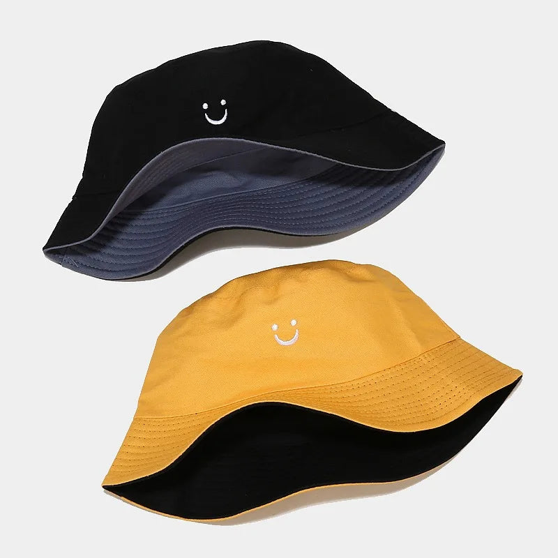 New Smile Face Double-Sided Fisherman Hat men And Women Street Trend Hat Travel Sunscreen Couple Panama Hat Summer Colorful