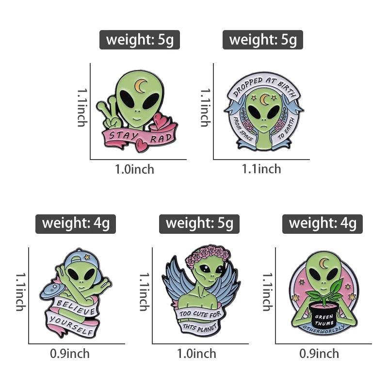 Pin Club | Cartoon Alien Brooches Metal Custom Lapels Clothes Hat Badges Potted Plant Flower Funny Accessories Gifts Wholesale