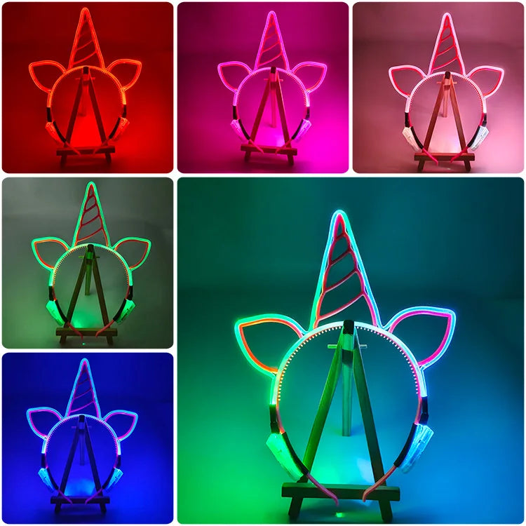 Newest LED Light Up Headband Colorful Color Cat Ear Light Headband For NightClub Rave Party Bachelor Party Supplies