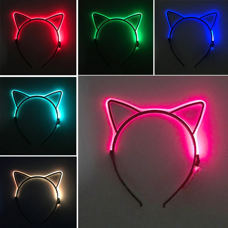 Newest LED Light Up Headband Colorful Color Cat Ear Light Headband For NightClub Rave Party Bachelor Party Supplies