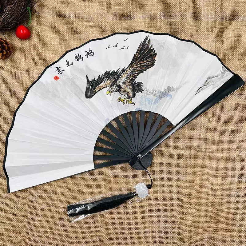 Chinese Style Folding Fan, Classical Dancing Cloth, Vintage Plastic Animal Dragon Printing, Hand Held Fans, Photo Props, Cosplay