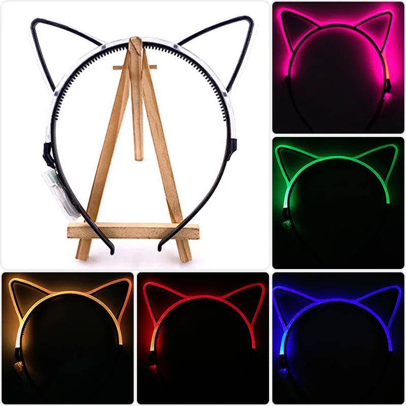 Newest LED Light Up Headband Colorful Color Cat Ear Light Headband For NightClub Rave Party Bachelor Party Supplies