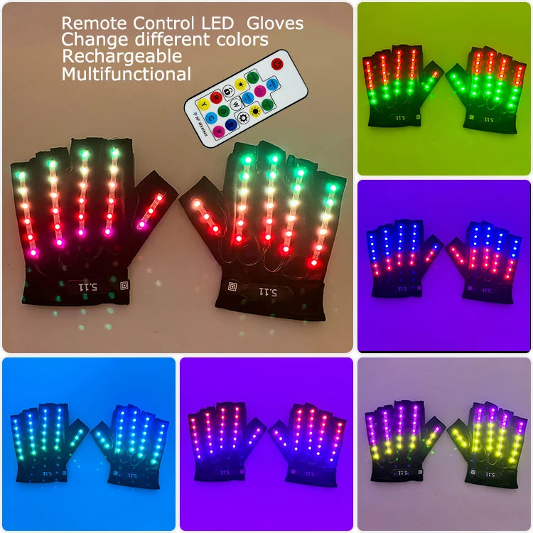 USB Rechargeable Color Changing LED Glow Gloves Rave Flashing Finger Lighting Glove Light Up Rave Costume DJ Party Decor