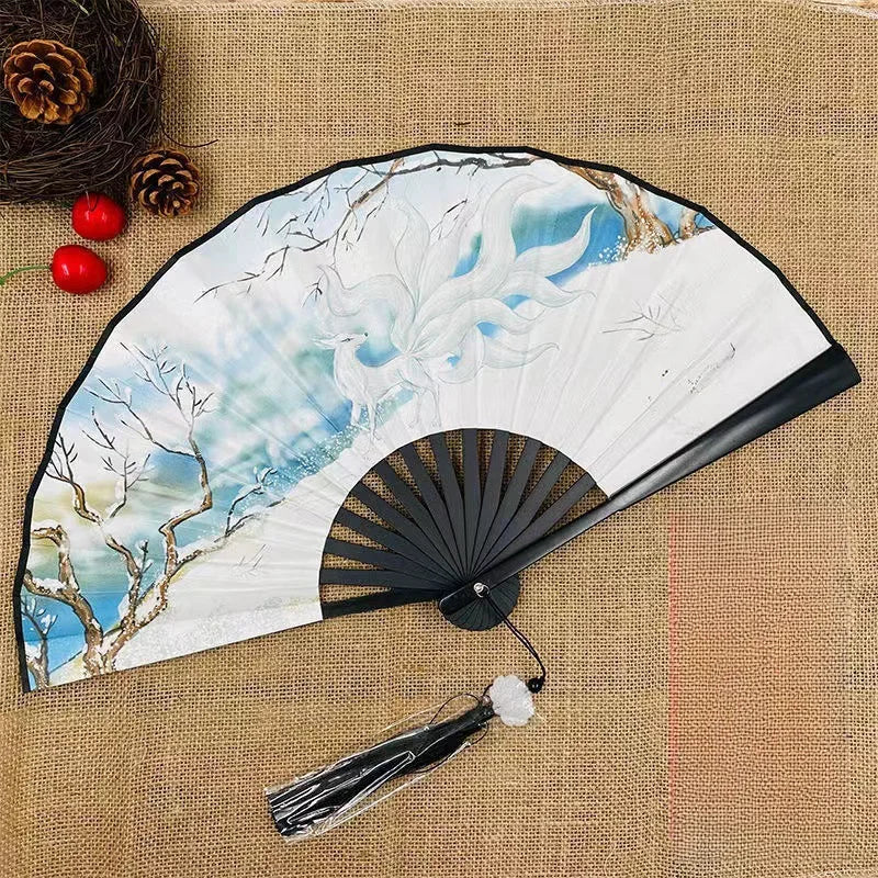 Chinese Style Folding Fan, Classical Dancing Cloth, Vintage Plastic Animal Dragon Printing, Hand Held Fans, Photo Props, Cosplay