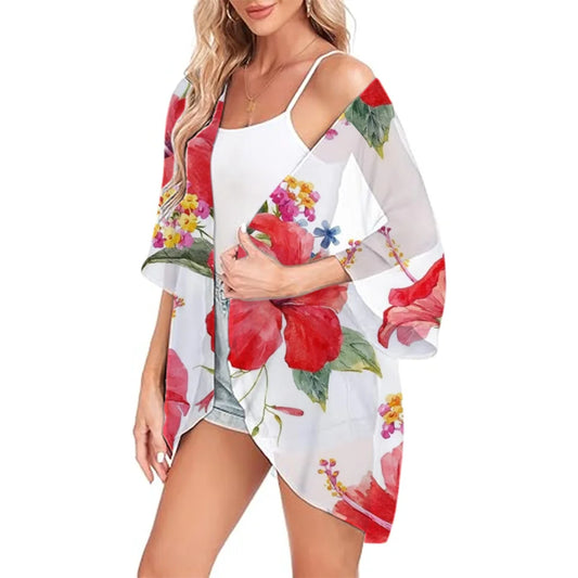 Floral Printed Kimono Womens 2024 Summer Lightweight Chiffon Cardigan Open Front Side Slit Boho Kimono Cover Ups For Beach Party