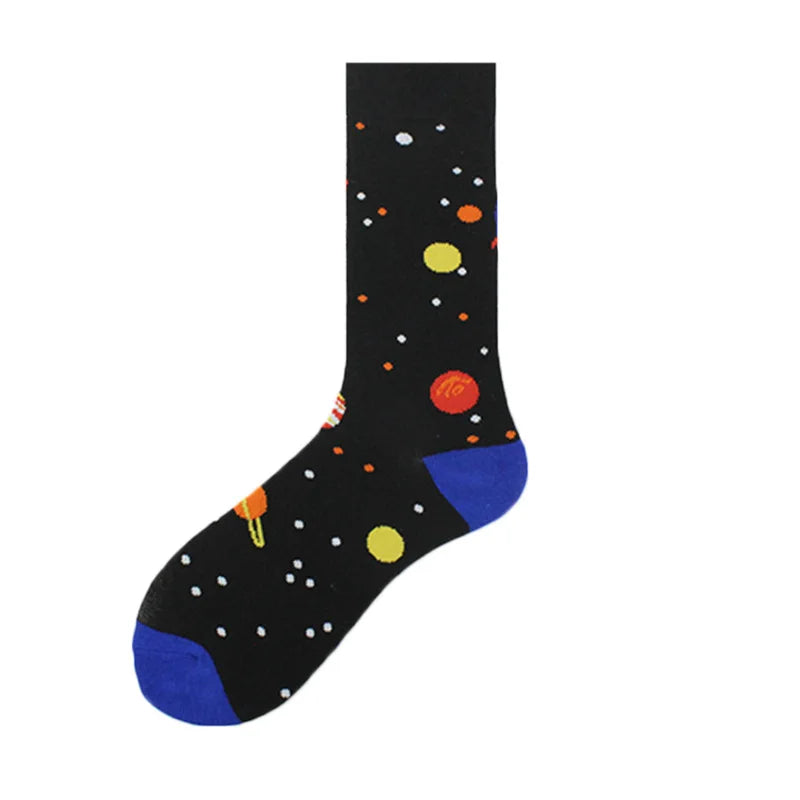 Painting Style Astronaut Men's Socks Harajuku Colorful Cotton Socks Planet Rocket Space Street Alien Socks
