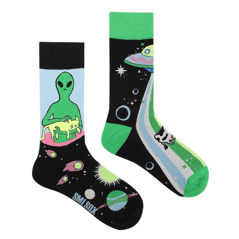 1 Pair Man Women Sock Original AB Tide Socks Medium High Tube Colorful Socks Mystery Alien Cotton Cowboy Clown Bomb Unisex Socks
