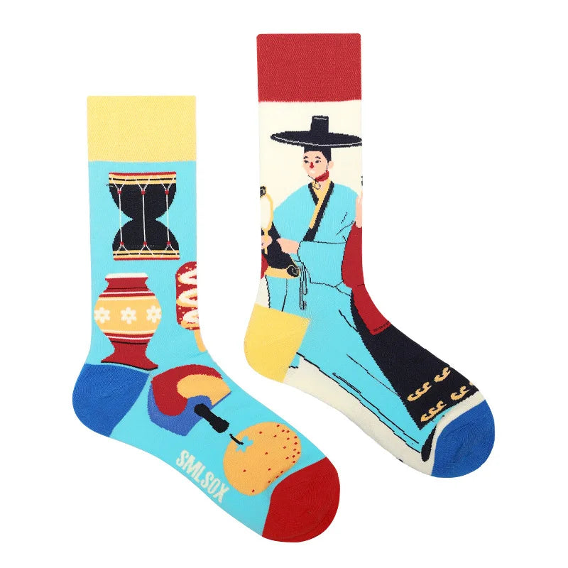 1 Pair Man Women Sock Original AB Tide Socks Medium High Tube Colorful Socks Mystery Alien Cotton Cowboy Clown Bomb Unisex Socks