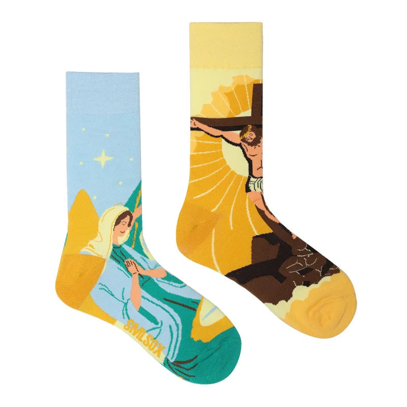 1 Pair Man Women Sock Original AB Tide Socks Medium High Tube Colorful Socks Mystery Alien Cotton Cowboy Clown Bomb Unisex Socks