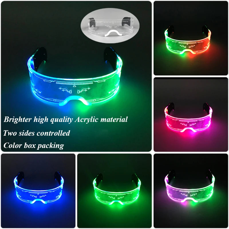 New Acrylic Luminous Glowing Cyberpunk Glasses LED Light Up Halloween Party Skull Glasses Bar Club Props Neon Glasses Supplies