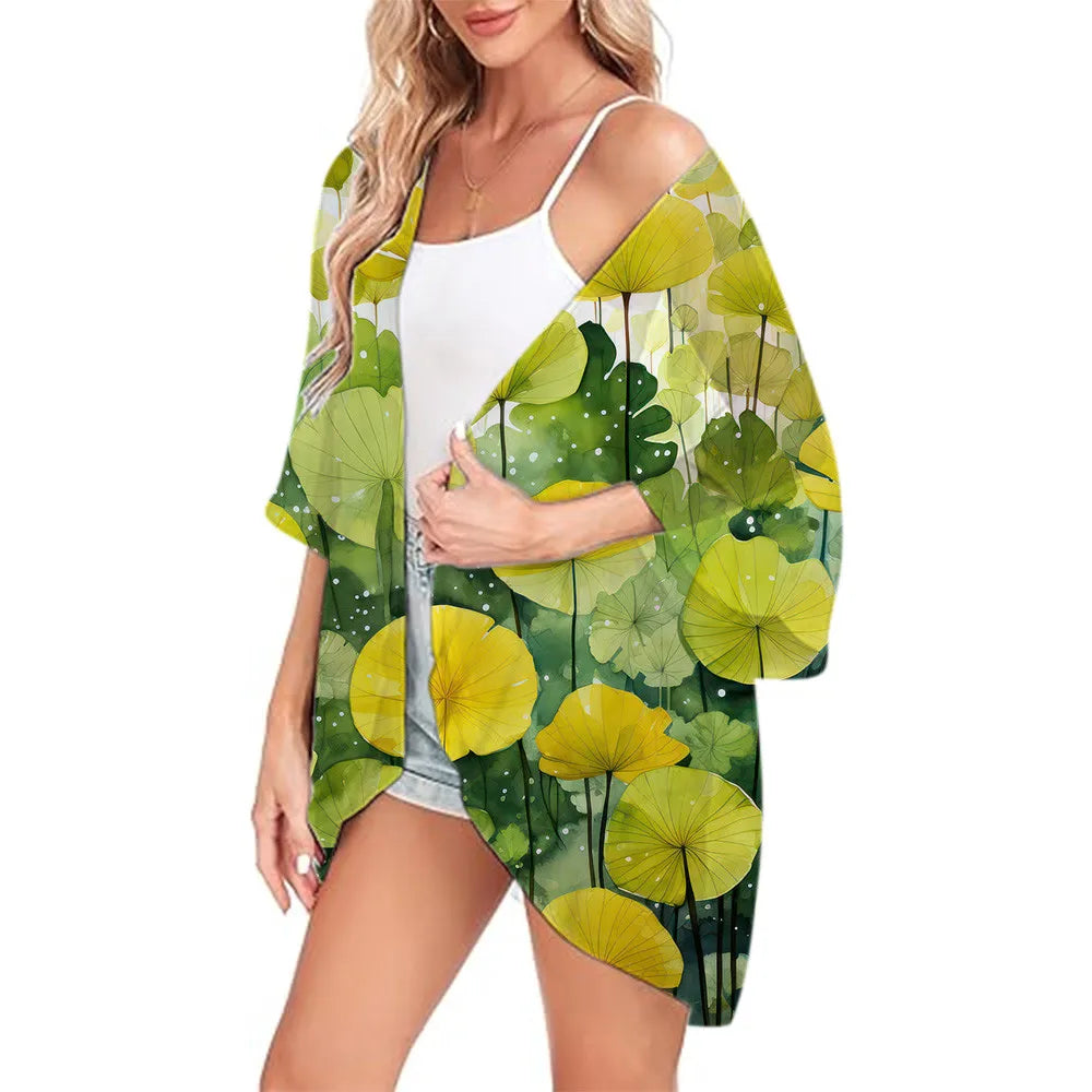 Floral Printed Kimono Womens 2024 Summer Lightweight Chiffon Cardigan Open Front Side Slit Boho Kimono Cover Ups For Beach Party