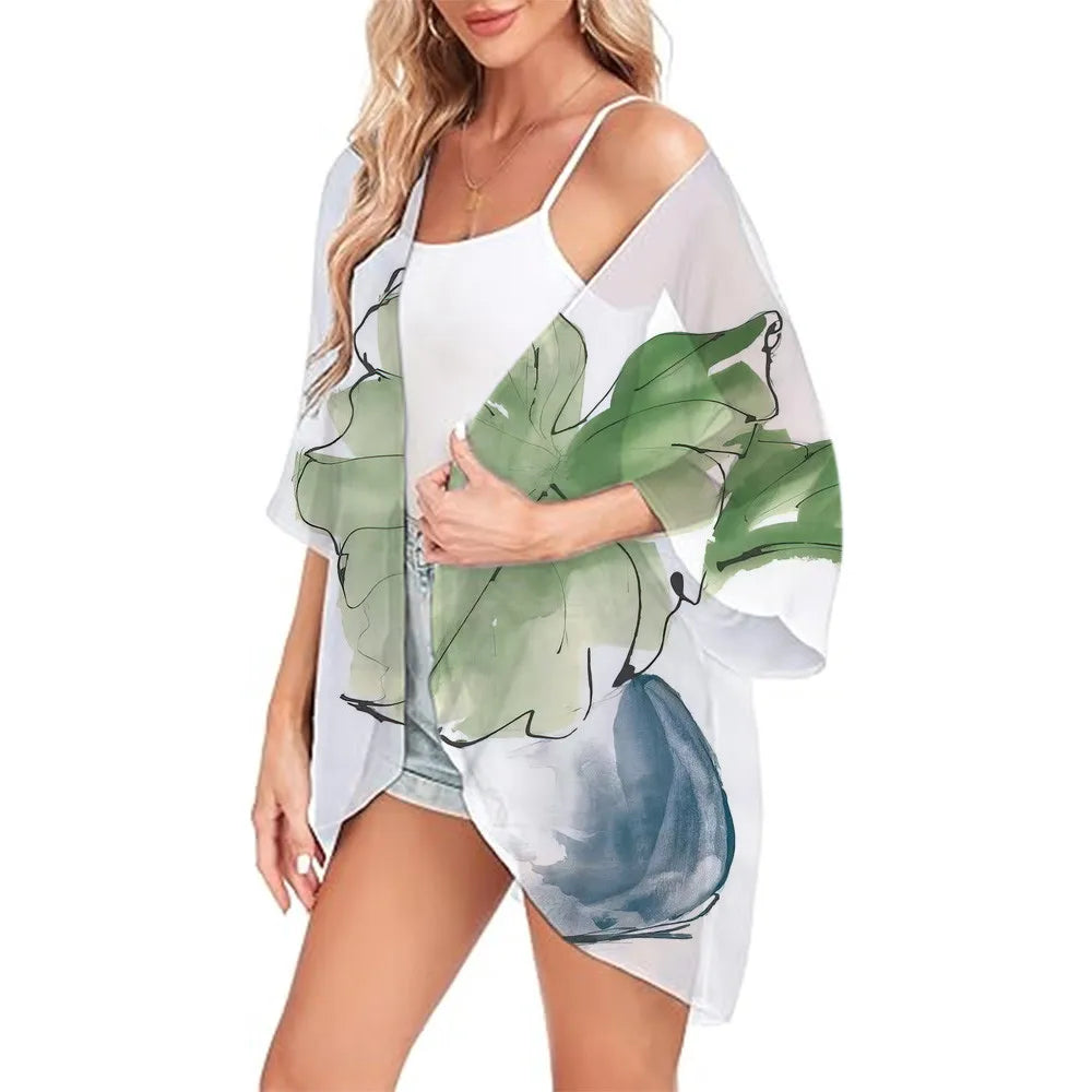 Floral Printed Kimono Womens 2024 Summer Lightweight Chiffon Cardigan Open Front Side Slit Boho Kimono Cover Ups For Beach Party
