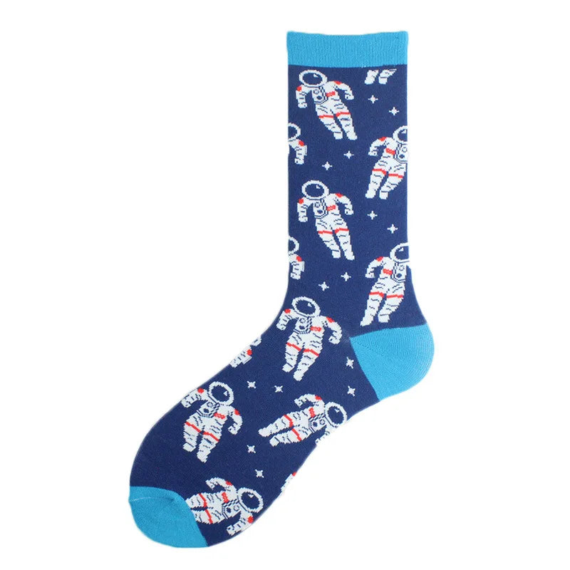 Painting Style Astronaut Men's Socks Harajuku Colorful Cotton Socks Planet Rocket Space Street Alien Socks
