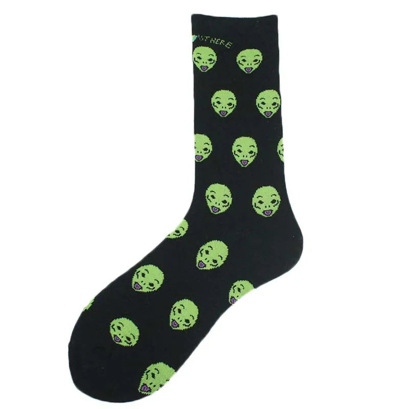Painting Style Astronaut Men's Socks Harajuku Colorful Cotton Socks Planet Rocket Space Street Alien Socks