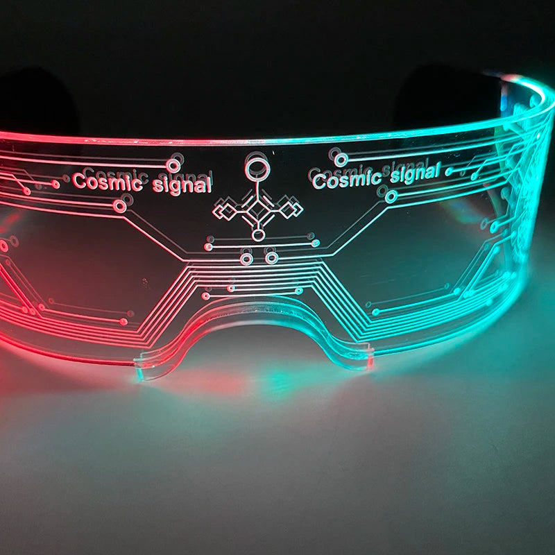 New Acrylic Luminous Glowing Cyberpunk Glasses LED Light Up Halloween Party Skull Glasses Bar Club Props Neon Glasses Supplies