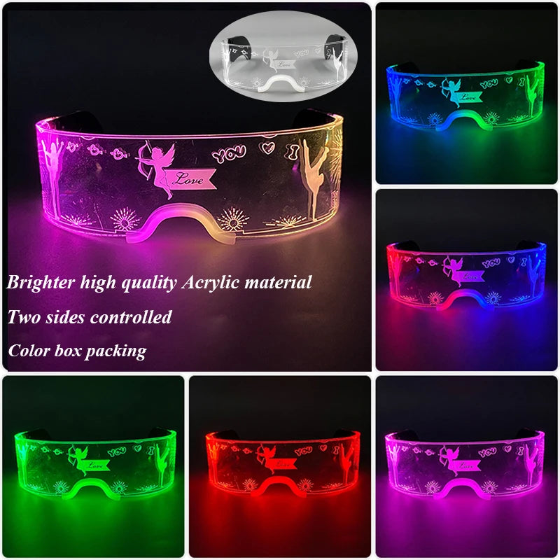 New Acrylic Luminous Glowing Cyberpunk Glasses LED Light Up Halloween Party Skull Glasses Bar Club Props Neon Glasses Supplies