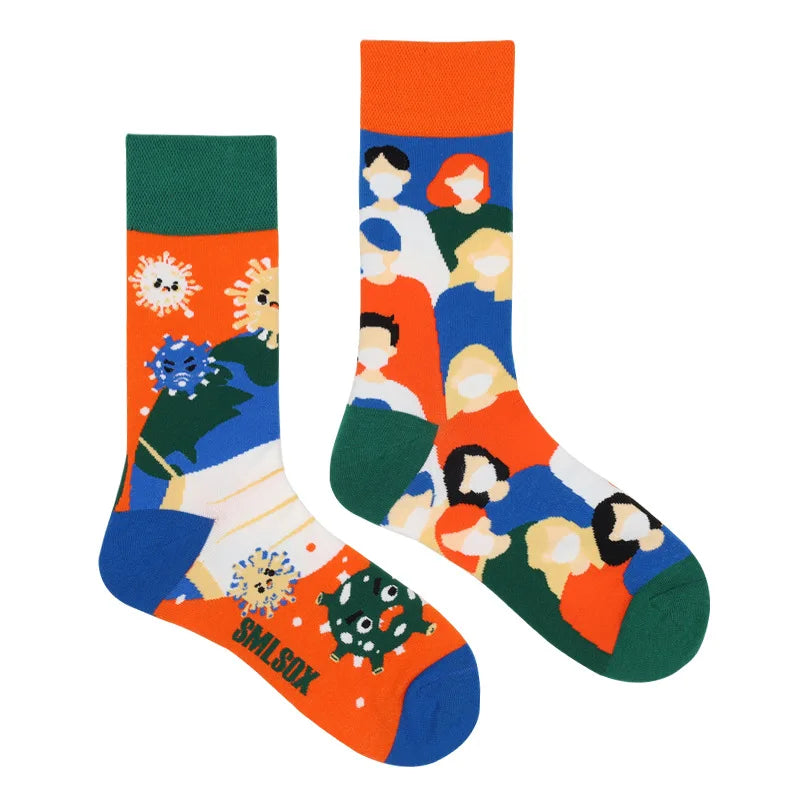 1 Pair Man Women Sock Original AB Tide Socks Medium High Tube Colorful Socks Mystery Alien Cotton Cowboy Clown Bomb Unisex Socks