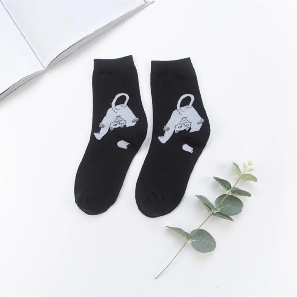 Unisex Summer Fashion Cartoon Cat Art Funny Alien Planet Autumn Winter Creative Soft Cotton Hipster Couples' Socks Dropship